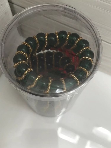 Lot of 6 Beaded Napkin Rings Green Red Cobalt Blue Gold w Case Pier 1