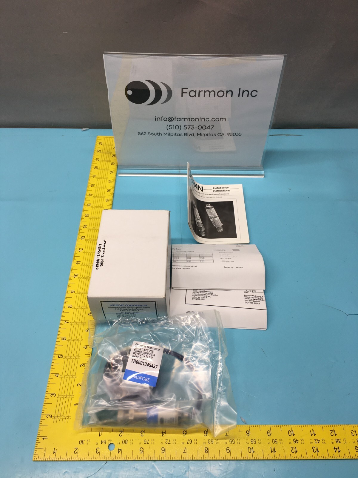 MILLIPORE SPT-205 PRESSURE TRANSDUCER, 3000 PSIG, 1345437, 130898