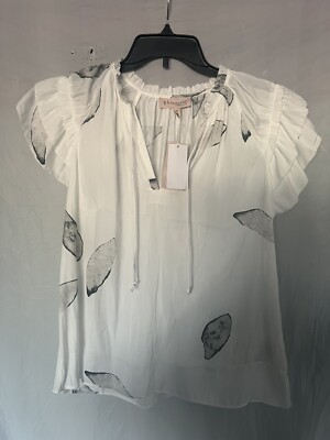 New Philosophy Republic Clothing Women Flutter Sleeve White & Gray Top Size Sm