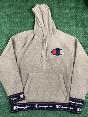 Champion sherpa shop khaki hoodie