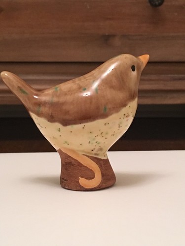 WOLFE STUDIO CERAMIC ART HAND MADE BIRD BROWN YELLOW CRACKLE GLAZE