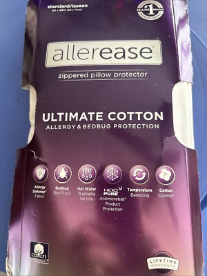 ALLEREASE ULTIMATE COTTON ZIPPERED Pillow PROTECTOR, Standard/Queen New