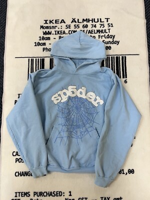 Sp5der Sky Blue Hoodie Size Large 100% Authentic 