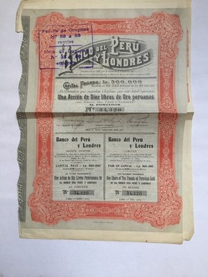 Banco del Peru y Londres S.A. (1907) with Coupons - Bonds