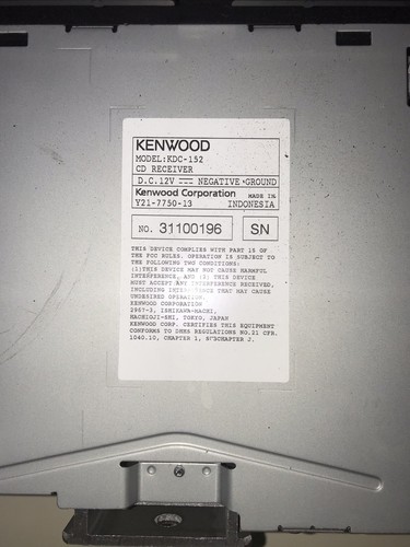 Kenwood KDC-152 MP3/Aux/CD In Dash Stereo
