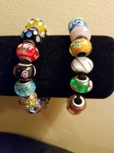 Lot Of 6 Leather Bracelets With Blown Glass Beads Stocking Stuffer Wholesale...