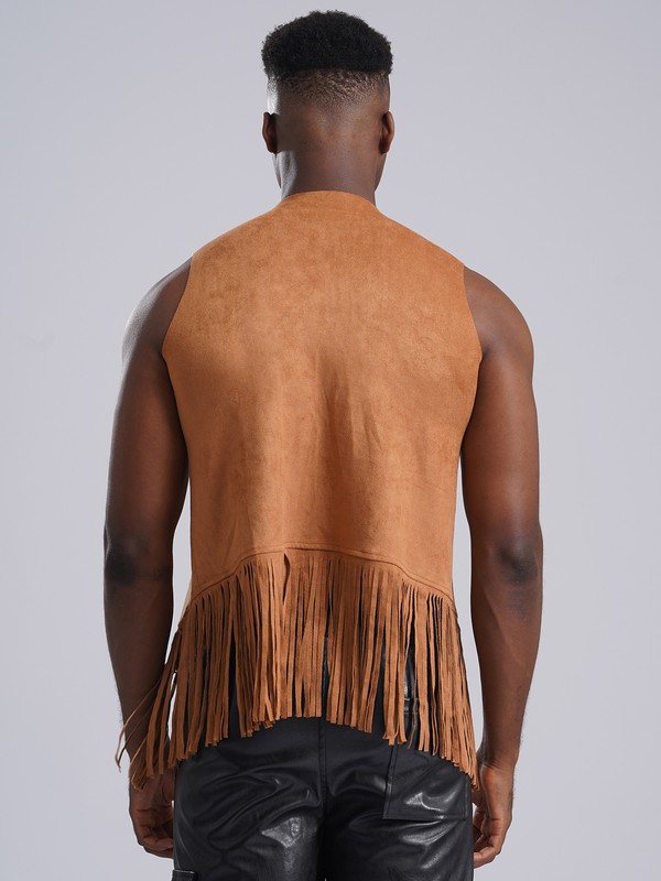Men Jacket Western Coat Rivets Waistcoat Fringe Vest Halloween