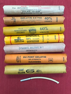 inert dynamite sticks with cap and fuse, set of 7. Great for display, movie prop