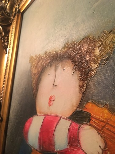 J Roybal Children Playing Instruments Ornate Frame Oil Painting