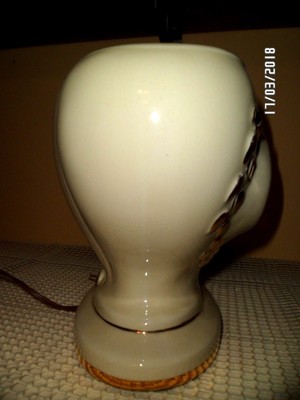 VINTAGE: 1960's TV LAMP: GOLD CREAM VASE with LIGHTED YELLOWSTONE SCENIC FRONT