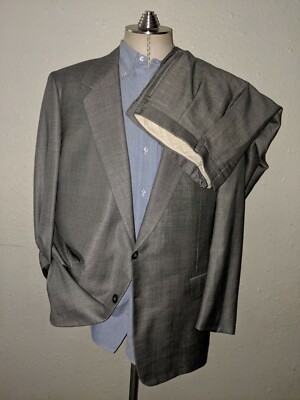 Hickey Freeman Gray WOOL SILK 2 pc Suit 46L Jacket Blazer 2-vent Pants 40 x 29