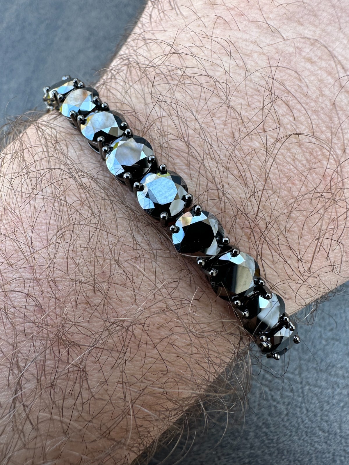 Pre-owned Silver Real Black Moissanite 7mm Tennis Bracelet Oxidized Black Rhodium Over 925