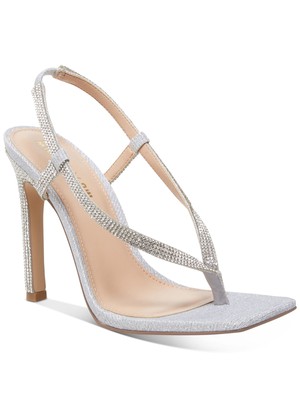 

STEVE MADDEN Женские серебряные сандалии без пятки на шпильке с открытой пяткой, 7 м, Серебряный, W-BASH
