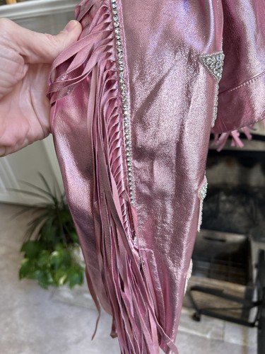 Pre-owned Kelsey Randall $598  X Revolve "senna' Faux Leather Moto Fringe Jacket Pink M