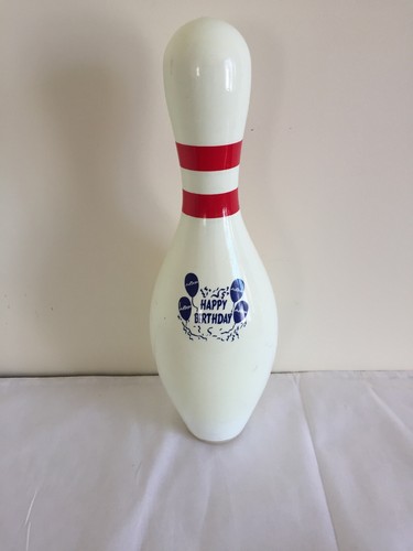 AUTHENTIC AMF FULL SIZE RED STRIPES BOWLING PIN 15'' - Happy Birthday