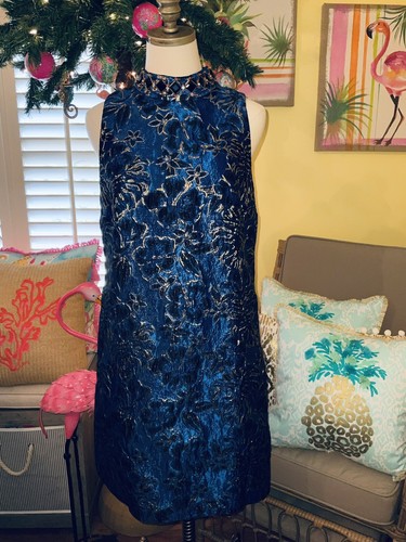 Pre-owned Lilly Pulitzer Brandi Shift Blue Twilight Floral Brocade $278 Size 10,14 In Multicolor