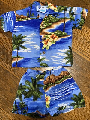 Hawaiian Outfit Set Hawaiian Shirt Shorts Baby 6M Made in Hawaii 100% Cotton