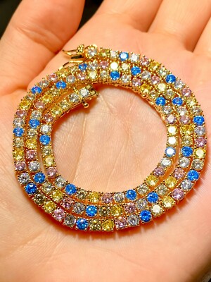 Men's Woman Rainbow Colors Tennis Chain Choker Necklace Cz Iced Hip Hop 16'' Icy
