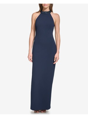 VINCE CAMUTO Womens Navy Lined Padded Button Keyh Sleeveless Sheath Dress 12