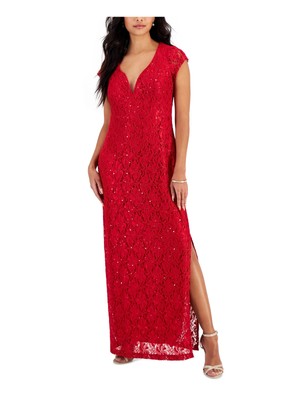CONNECTED APPAREL Womens Red Lined Siltted Pull Over Style Maxi Dress 12