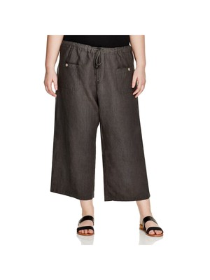 

ALLEN ALLEN Женские коричневые укороченные брюки с широкими штанинами и завязками на талии Plus, Коричневый, LL9498X-N