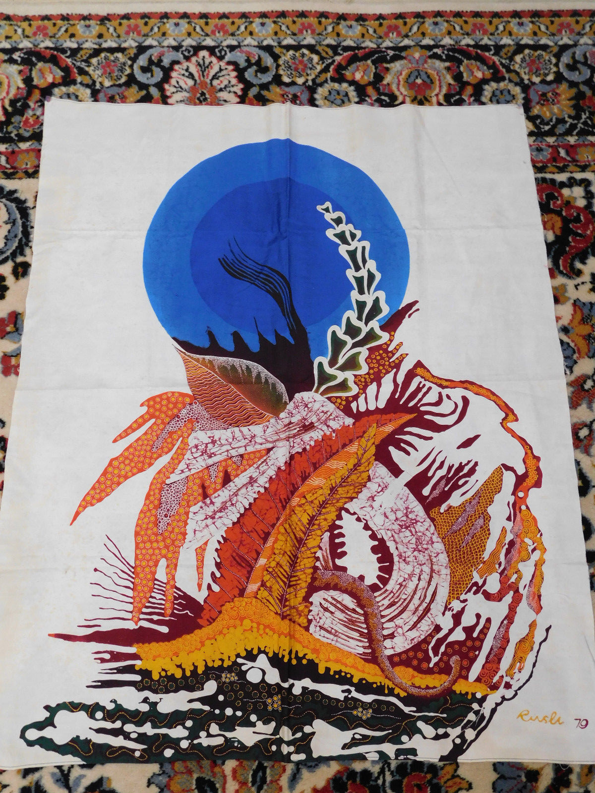 VTG 1979 Hand Dyed Cotton Batik Panel Signed 37