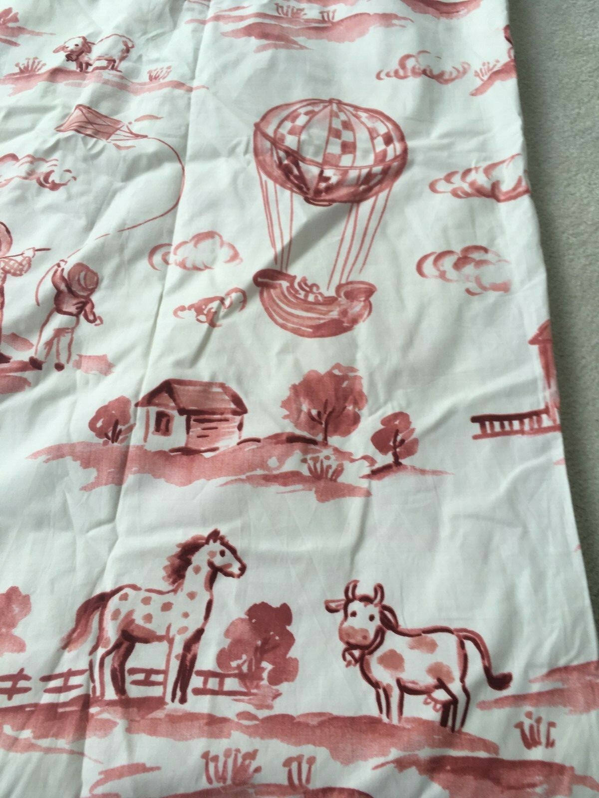 Bloomcraft original screenprint whimsical country toile white Red  4+ yd Nursery