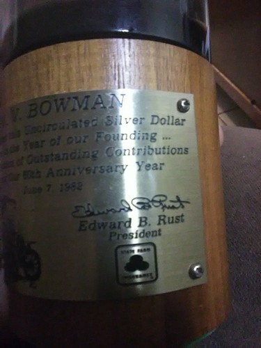 1922 Peace Dollar. Presentation V V Bowman Bruce fox state farm insurance  1982