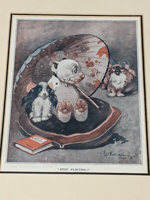 Art Deco Bonzo Stop Flirting print George E. Studdy Cocker Spaniel Pekingese Dog