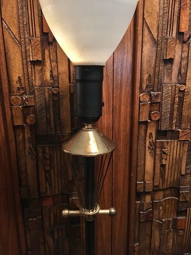 Vintage Mid Century Modern Atomic Floor Lamp Black/ Brass Torchiere