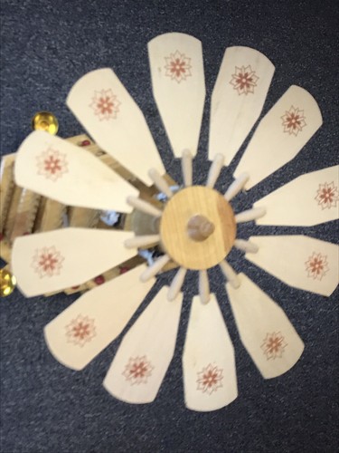 Vintage German 4-Tier Christmas Candle Nativity Scene Wooden Windmill Carousel