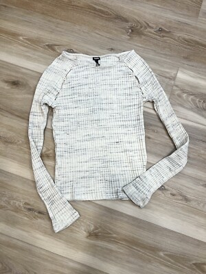 MONROW Cosmo Long Sleeve Ash Rib-Knit Top Size Small 
