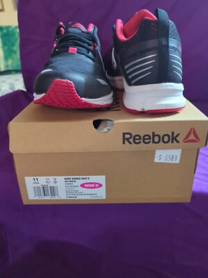 Women's Size 11D Reebok Ahary Runner, Black-Rugged Rose-White Shoes - CN8429