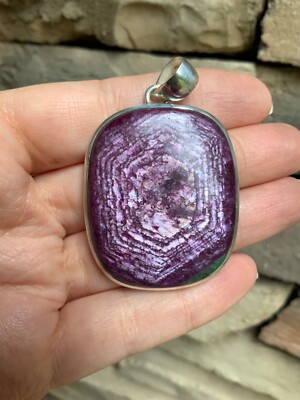 Sterling Silver Pendant Ruby Zoisite Artisan Handcrafted Huge