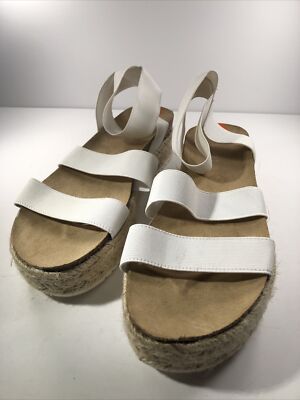 E Sprit Brown Espadrille Wedge/ White Elastic Straps Size 9.5 SKU # 4269