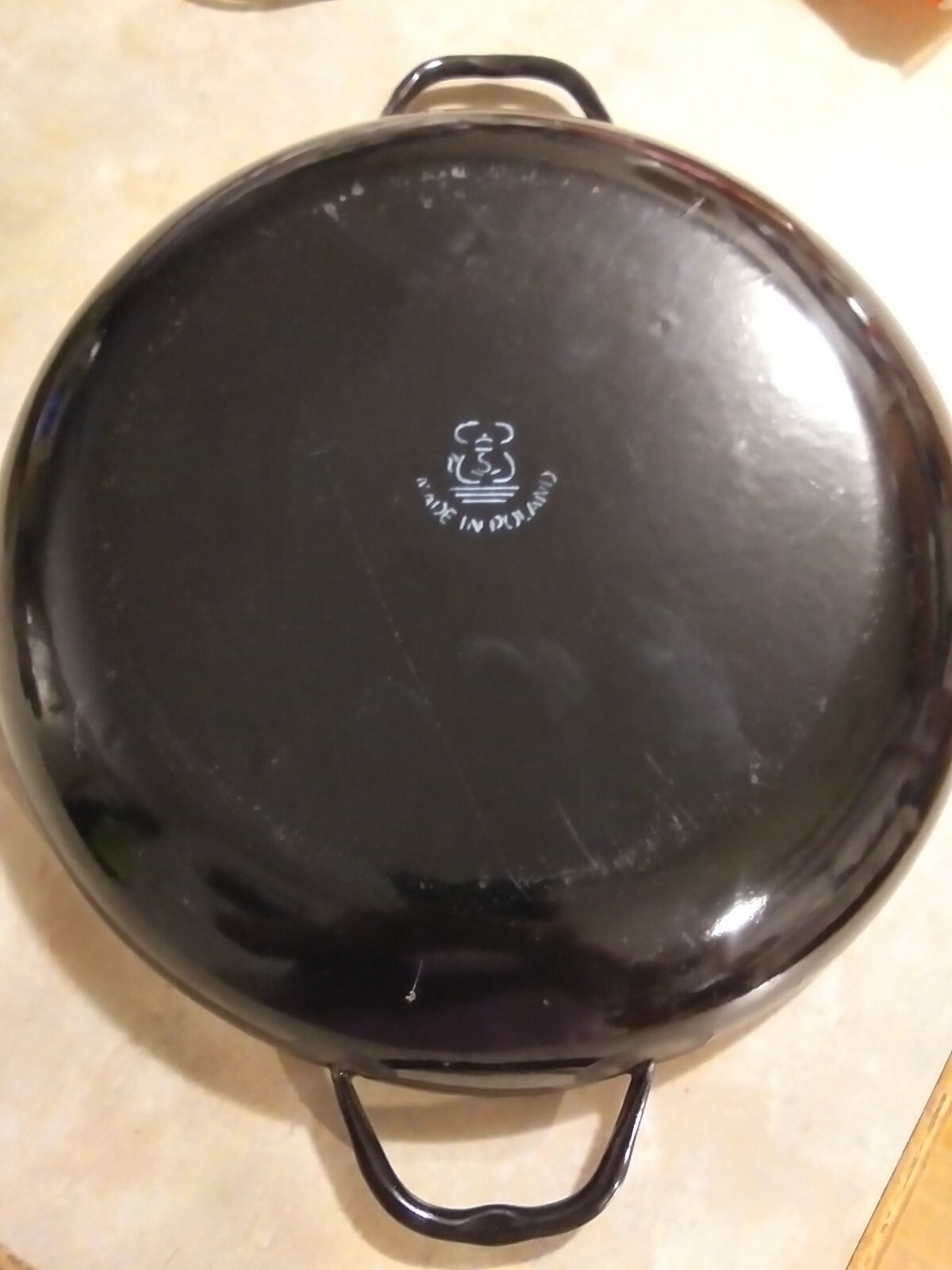 HUTA SILESIA  ENAMELWARE 10" SAUTE PAN  MADE IN POLAND RED/BLACK OUTSIDE NICE