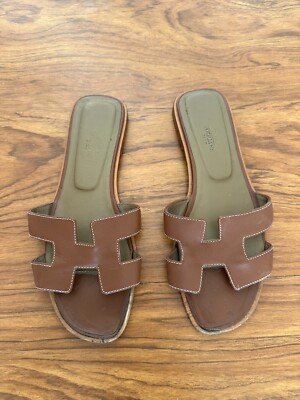 HERMES Leather Oran Sandals Size 38 EU Brown