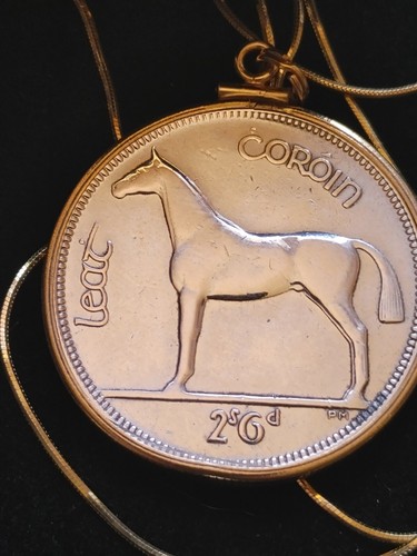 Silver 1933 Irish 1/2 Crown Gold Filled .925 Pendant 18' 18kgf Chain, Box & COA