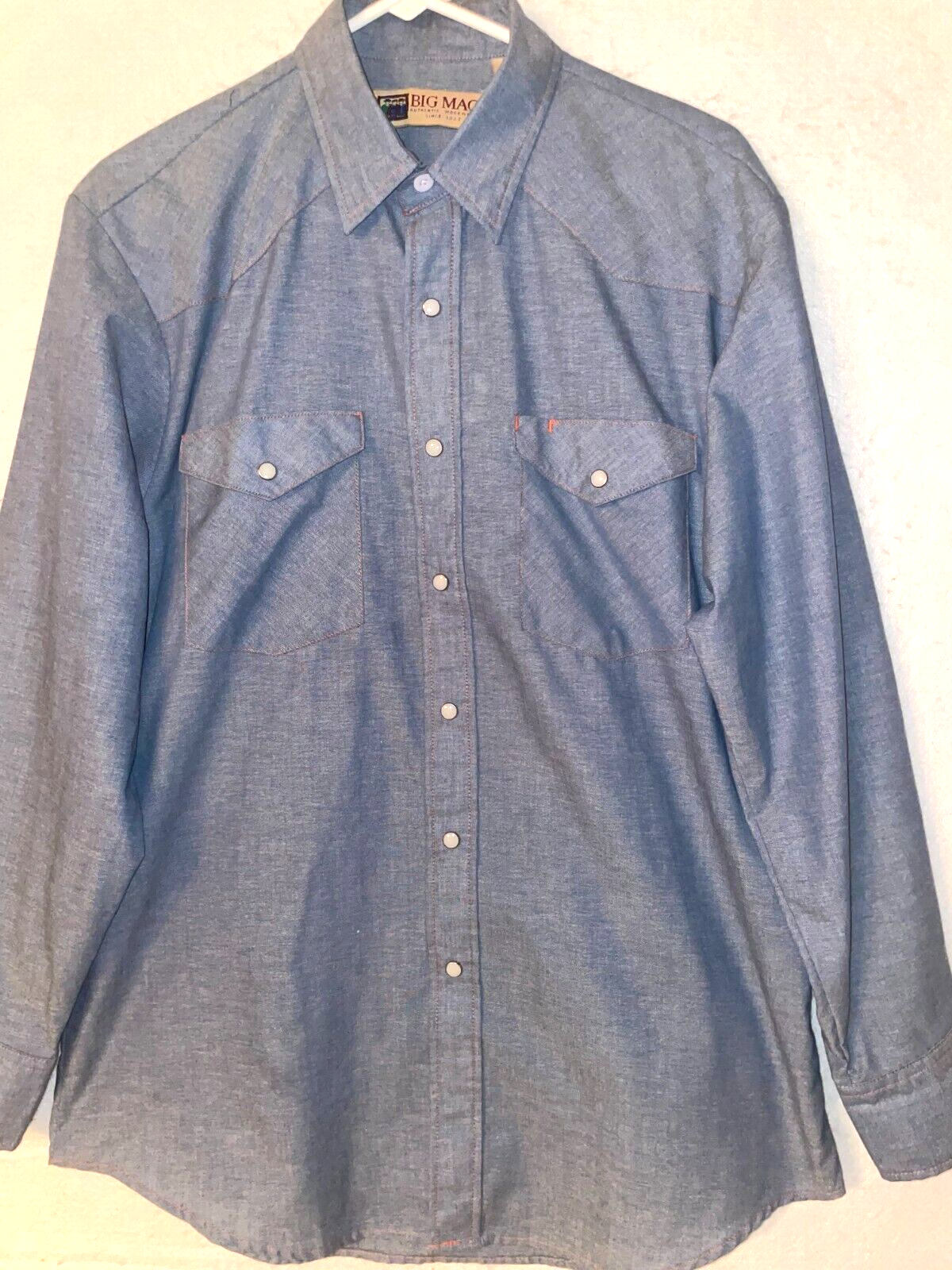 80’s BIGMAC double pocket L/S shirt Vintage Big Mac Shirt Mens Extra Large Red Western Pearl