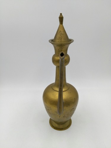 Vintage Solid Brass Etched Floral Tea Pot Made in India 11.5