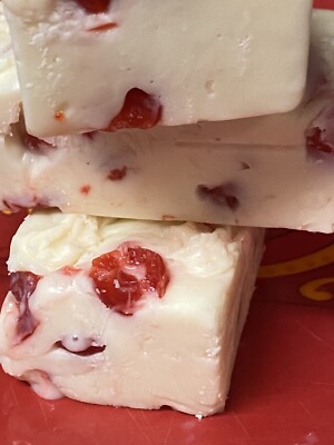 Cherry Coconut White Chocolate Fudge 1/2 pound **made Fresh **. Vacuum Sealed