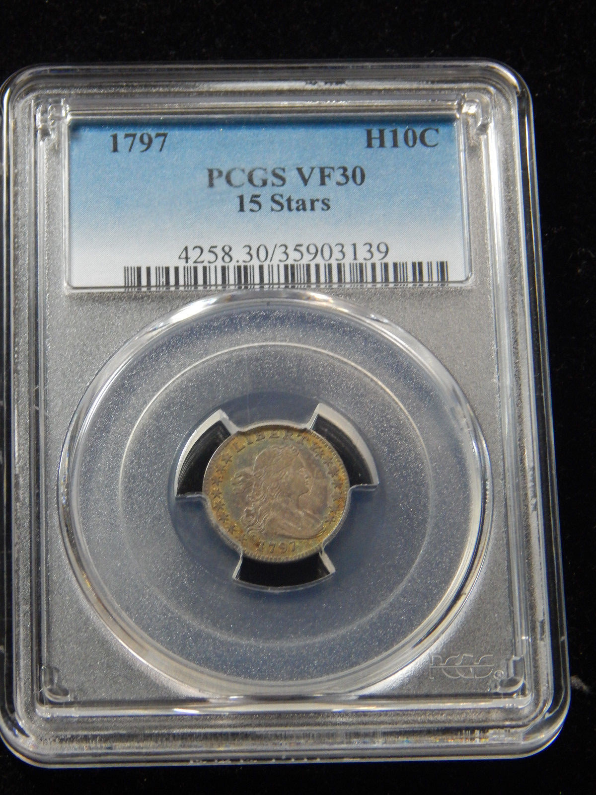 1797 H10C Draped Bust Half Dime 15 Stars VF-30 PCGS, Great Color!