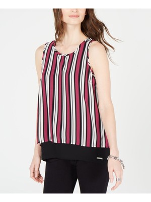 

Женский черный полосатый топ без рукавов с круглым вырезом MICHAEL KORS  XS