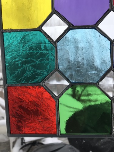 Multi Colored Stained Glass With Sparkly Beveled Glass Inset Squares