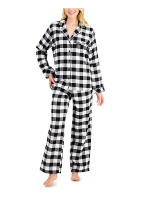 

FAMILY PJs Женские черные клетчатые эластичные топы на пуговицах, прямые брюки, пижамы, Черный