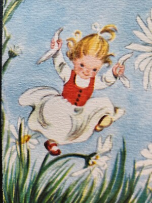 Vtg Fravessi-Lamont Birthday Greeting Card Girl Pixie Daisies ''IT'S YOUR DAY'' 