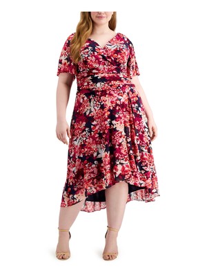 

R-M RICHARDS Женское розовое платье миди с высоким низом и развевающимися рукавами из искусственного запаха, плюс 16 Вт, Розовый