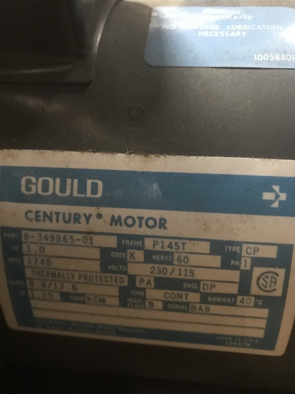 Gould 8-349865-01 1Hp 1745Rpm 230/115Volts 8.8/17.6Amps