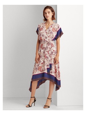 

LAUREN RALPH LAUREN Женское платье миди из крепа цвета слоновой кости с поясом и рукавами-кимоно, Цвет слоновой кости