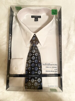 Croft & Barrow Classic-Fit White Dress Shirt & Tie Set Sz LG 16 1/2-17 (32/33) 